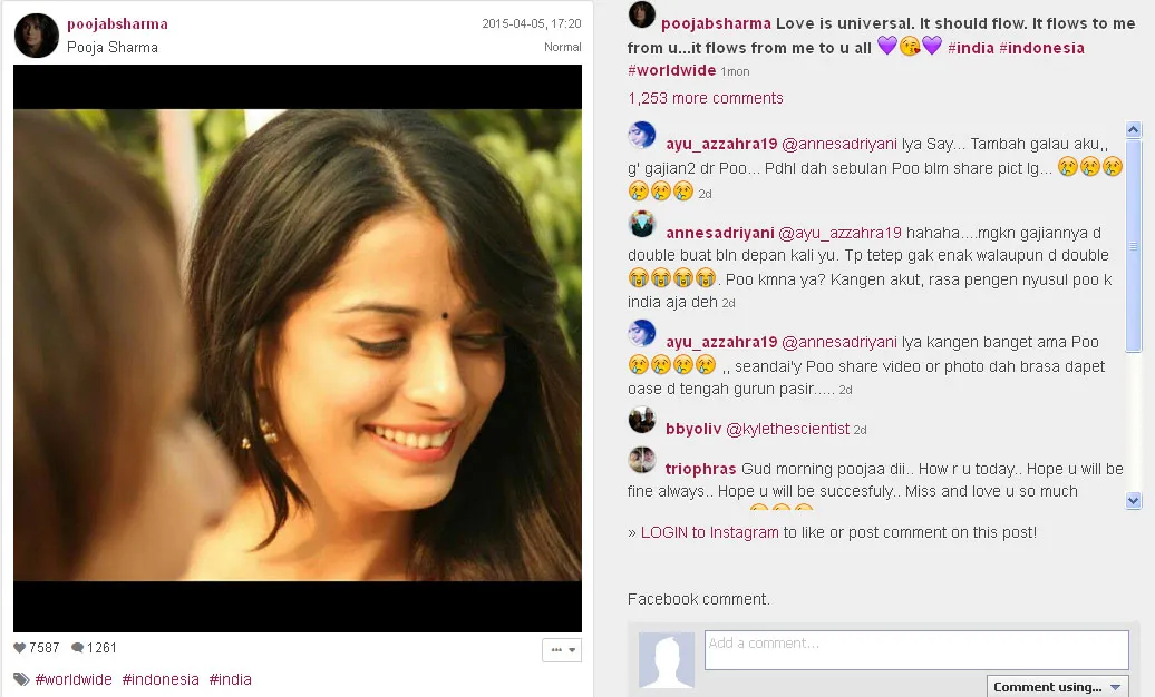 Ini dia foto cantik dan status yang diunggah Pooja Sharma untuk fansnya @web.sta/poojabsharma