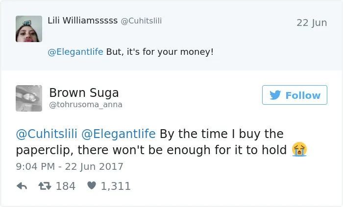 Salah satu reaksi netizen mengenai paperclip Prada © Twitter