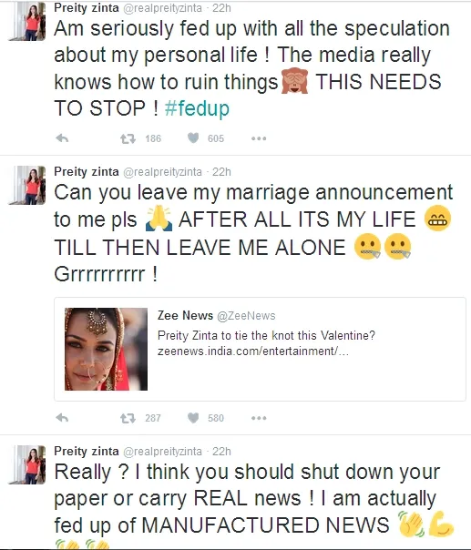Preity ngamuk saat disebut bakal nikah bulan ini ©twitter/realpreityzinta