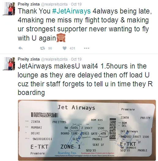 Preity ngamuk karena ketinggalan pesawat ©twitter/realpreityzinta