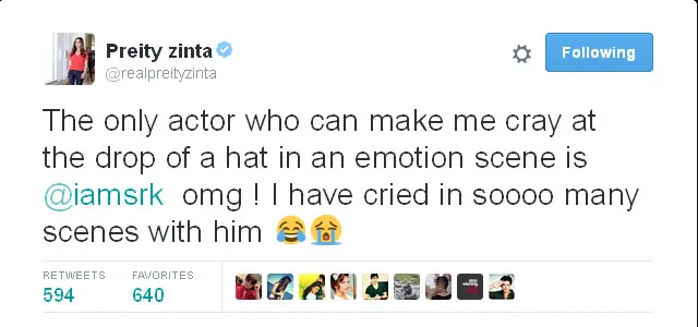Ini dia kicauan Preity yang mengungkap tentang Shahrukh Khan © Twitter.com/realpreityzinta