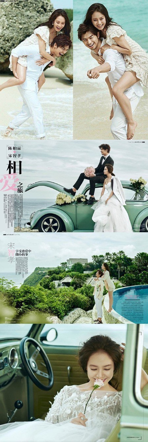 Momen Song Ji Hyo dan Chen Bolin untuk model Cosmobride Cina. © Cosmobride Cina