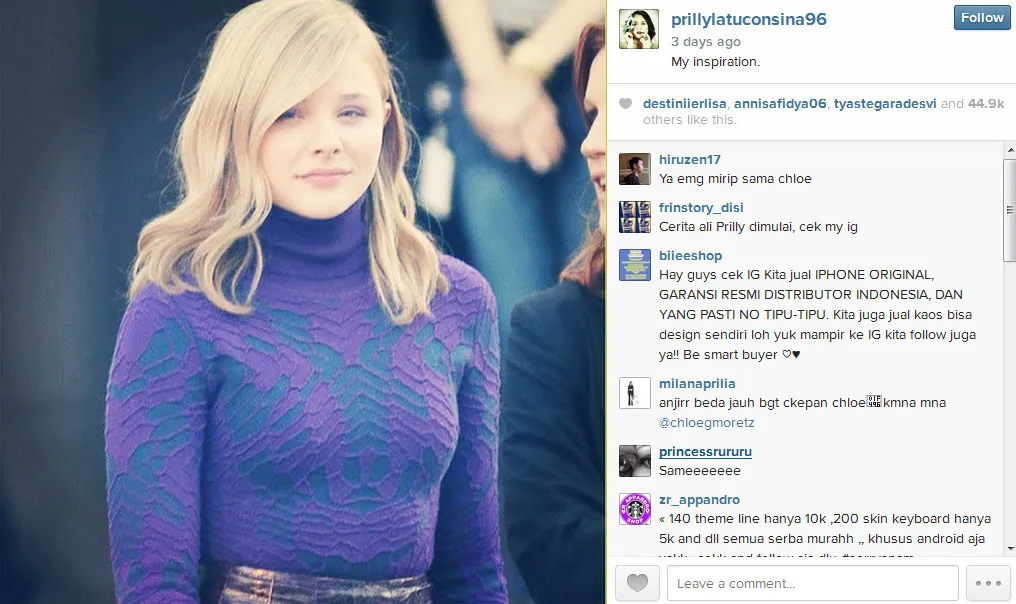Chloe Moretz @ Instagram/Prilly Latuconsina