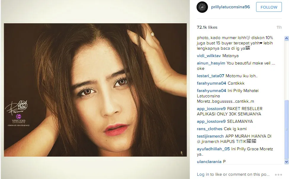 Foto Prilly yang dianggap mirip Chloe Grace Moretz @foto: Instagram Official Prilly Latuconsia