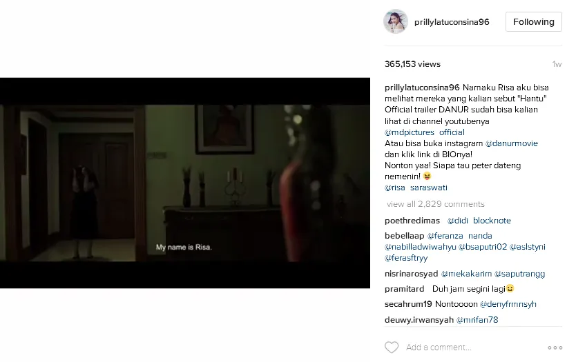 Prilly tulis caption menggoda fans © Instagram/prillylatuconsina96