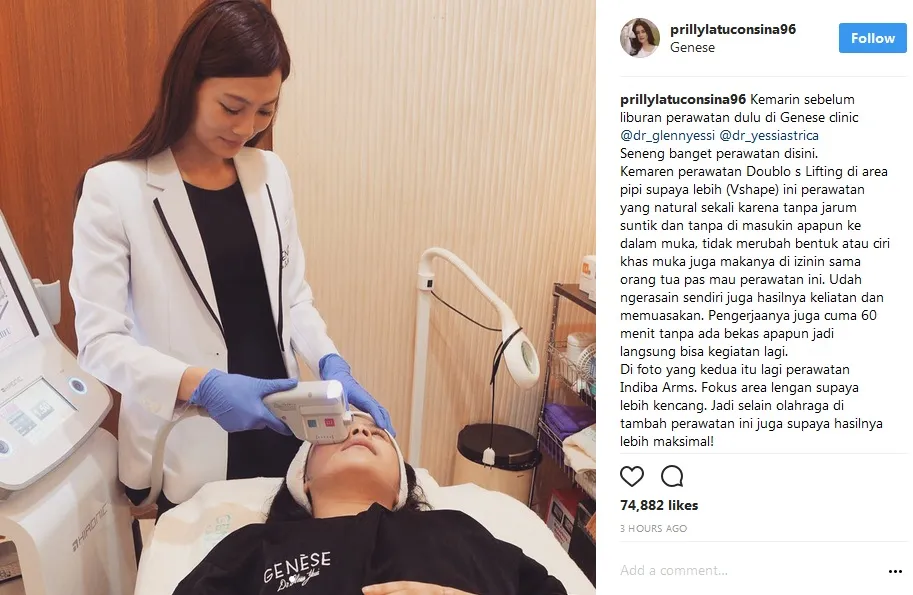 Tampil memukau, Prilly melakukan perawatan kecantikan. /©instagram.com/prillylatuconsina96
