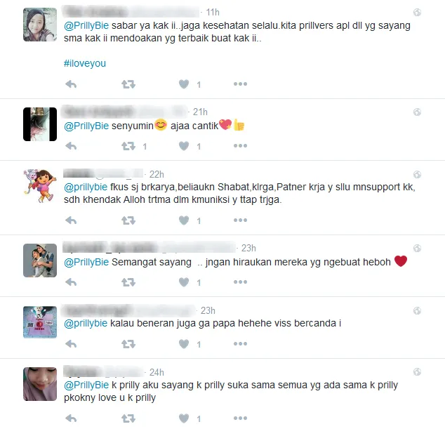 Fans Prilly beri dukungan pada sang idola © Twitter/PrillyBie
