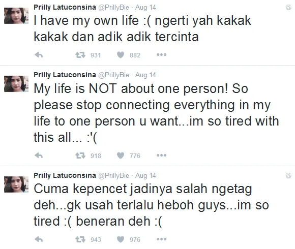 Prilly marah karena terus dikaitkan dengan Ali © Twitter/‏@PrillyBie
