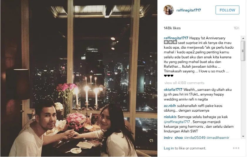 Raffi saat memberikan kejutan pada Nagita untuk ulang tahun pernikahan perdana mereka © Instagram.com/RaffiNagita1717