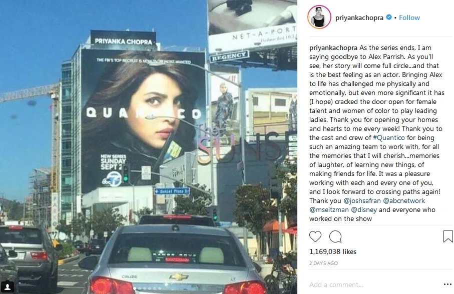 Priyanka Chopra sampaikan selamat tinggal ke serial Quantico ©instagram/priyankachopra