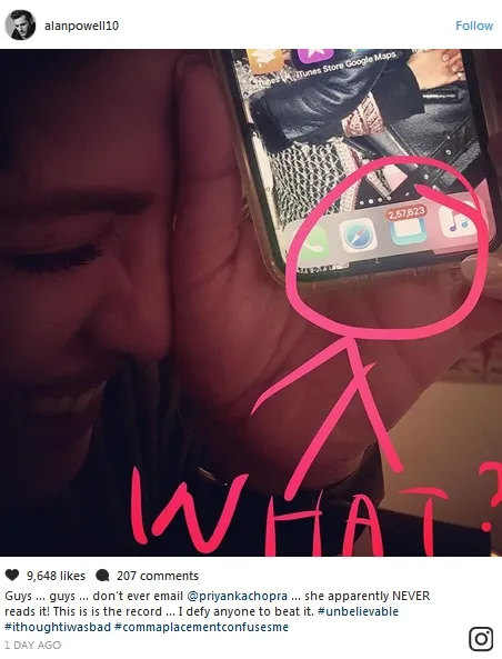 Priyanka Chopra tak pernah baca emailnya ©instagram/allanpowell10