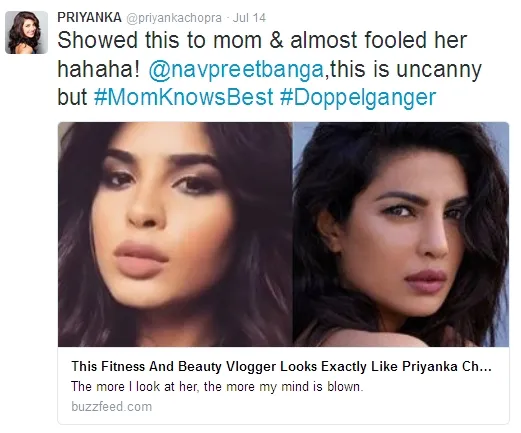 Priyanka coba tipu ibu dengan wajah 'kembaran'nya ©twitter/priyankachopra