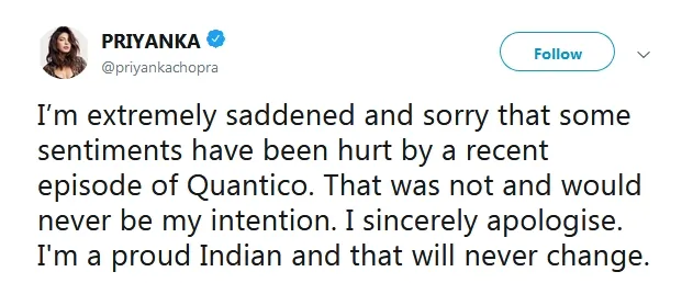 Priyanka Chopra minta maaf ©twitter/priyankachopra