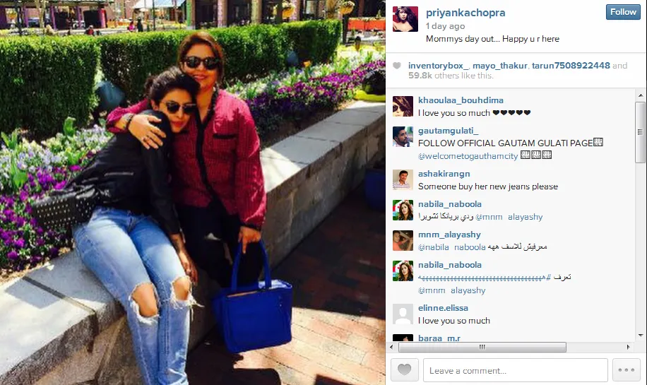 Priyanka ketemu ibu, kangen berat. @instagram/priyankachopra