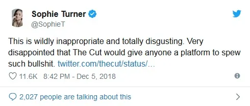 Sophie Turner kecam artikel The Cut ©twitter/sophieT