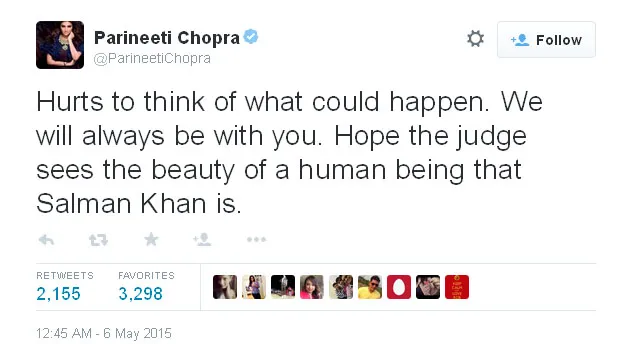 Ini dia kicauan sepupu Priyanka, Parineeti Chopra saat Salman Khan jalani sidang @twitter.com/ParineetiChopra