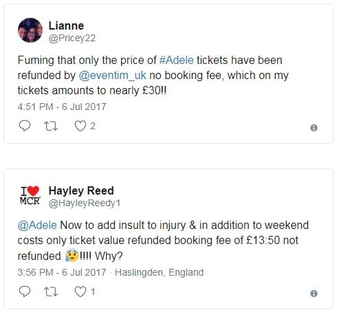 Pihak Eventim hanya mengembalikan biaya tiket, tidak untuk booking fees © BBC UK/Twitter.com