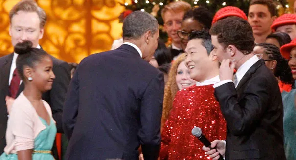 PSY ketika bertemu Barack @foto: politico.com