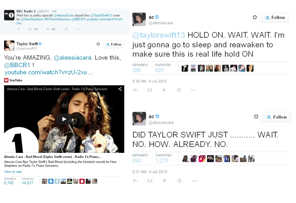 Kagum, Taylor Swift puji Alessia Cara sampai klepek-klepek ©Twitter