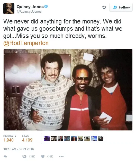 Sikap humble membuat Rod Temperton mendapat julukan 'The Invisible Man' © twitter.com/QuincyDJones