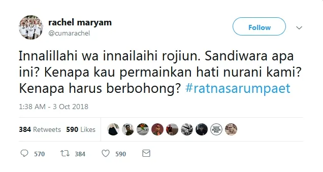 Rachel Maryam Mengaku Kecewa