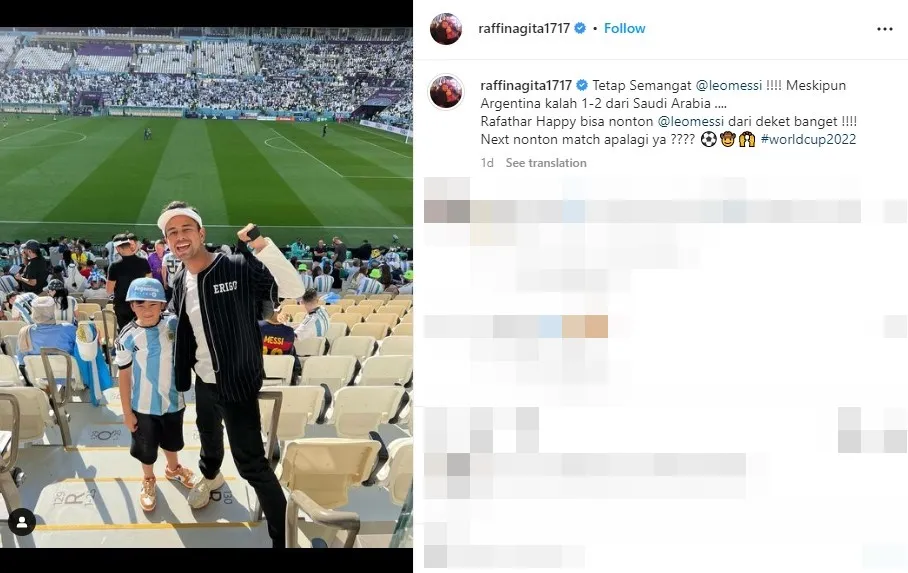Raffi Ahmad ajak Rafathar nonton Piala Dunia 2022 di Qatar. (credit: instagram.com/raffinagita1717)