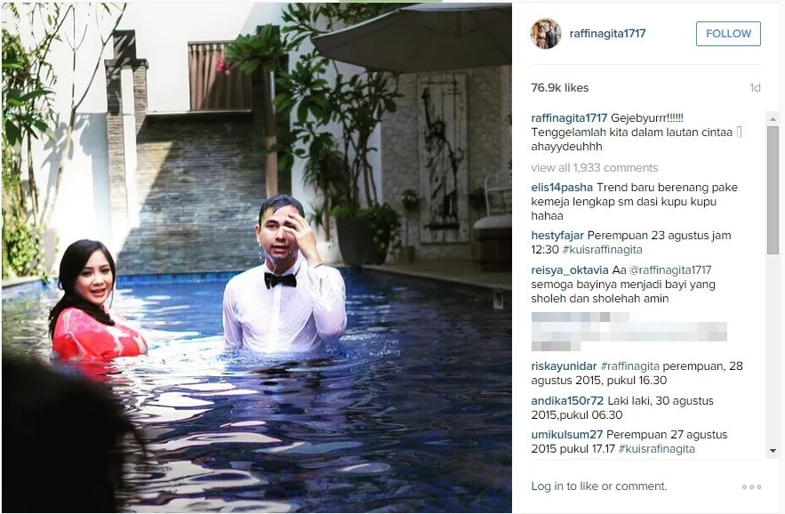 Tercebur dalam 'lautan cinta', tulis Raffi. Pasangan ini menjalani pemotretan kehamilan di kediaman mereka. ©instagram raffinagita1717