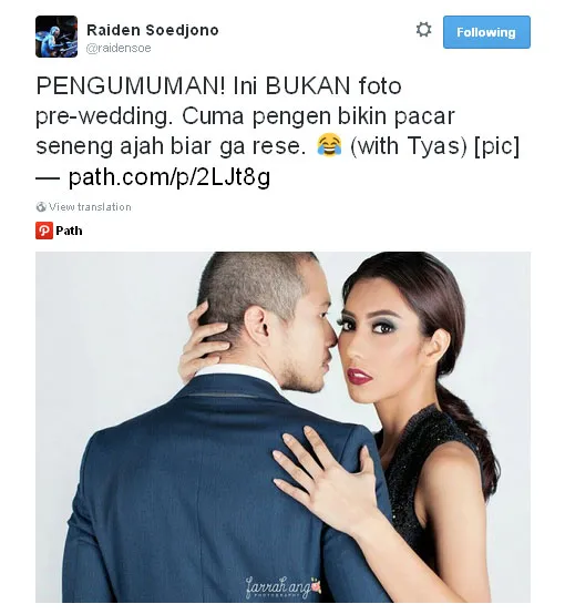 Raiden - Tyas Mirasih @foto: Official Twitter Raiden Soedjono