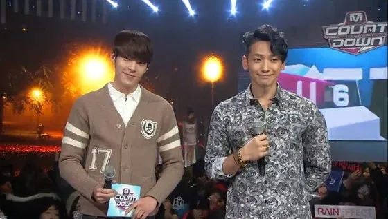 Rain dan Kim Woo Bin bertemu untuk pertama kalinya di acara Mnet Countdown @soompi.com