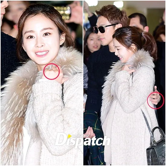 Foto Rain dan Kim Tae Hee di bandara Incheon, cincin pernikahan mereka langsung mencuri perhatian netizen. ©dispatch.co.kr
