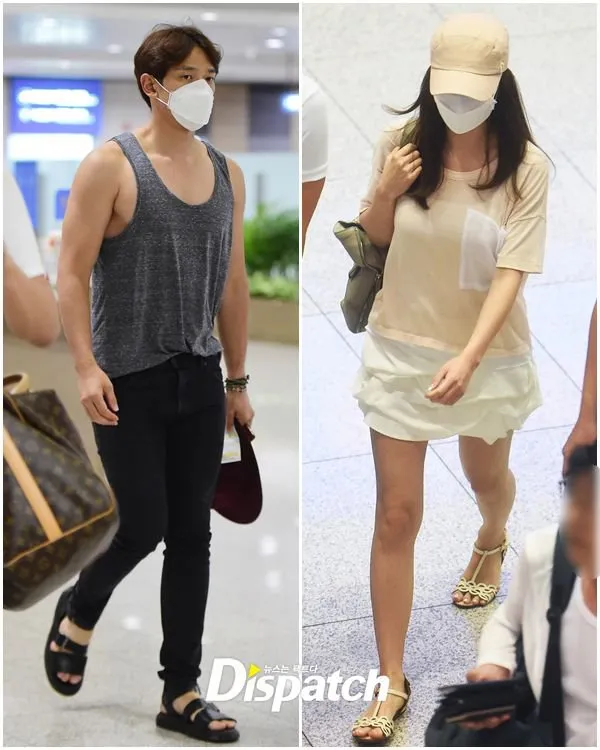 Kim Tae Hee dan Rain pulang dari China dengan pesawat yang sama. ©dispatch.co.kr
