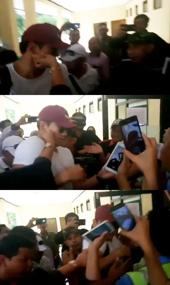 Seorang fans berusaha memegang Rain saat di Bandara Sumbawa. ©Instagram/@eiyanifebriani