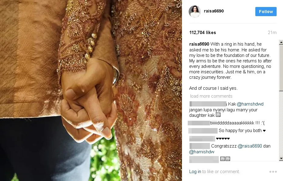 And Rasia said yes! Ditunggu undangannya ya ;) © instagram.com/raisa6690