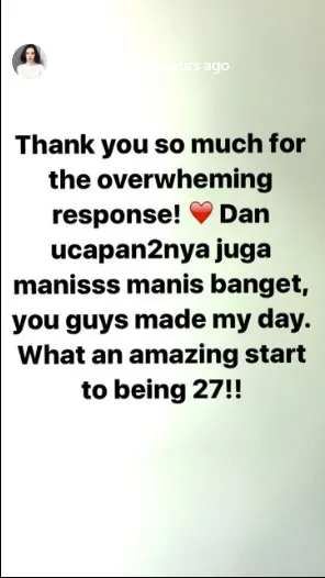 Raisa berterima kasih karena banyak yang ikut berndonasi dan juga memberikan ucapan selamat ulang tahun untuknya. © Instagram/raisa6690