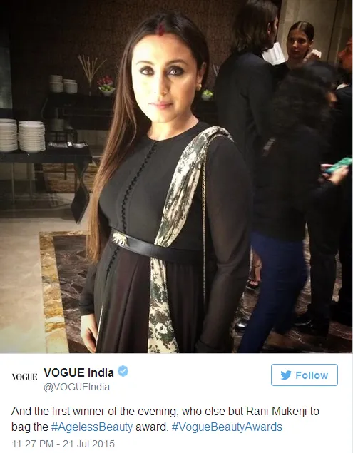 Rani Mukherjee dinobatkan jadi seleb dengan wajah paling awet muda. @twitter/vogueindia
