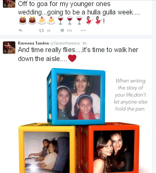 Raveena Tandon senang bercampur haru saat anak angkatnya akan menikah © Twitter.com/TandonRaveena