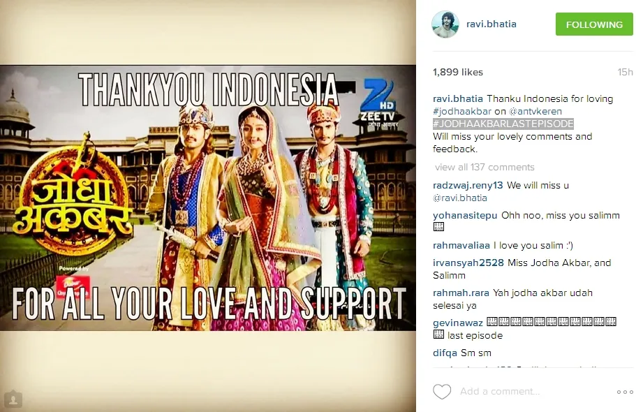 Ravi Bhatia berterima kasih kepada fans Indonesia. ©instagram/ravi.bhatia