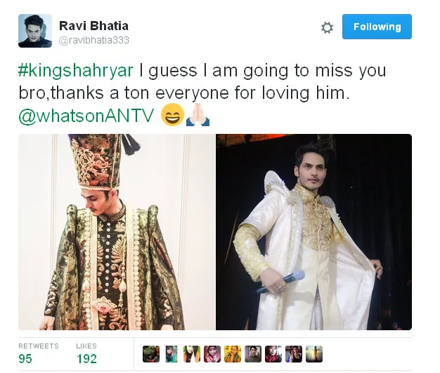 Ravi Bhatia kangen dengan perannya sebagai raja Shahriar © Twitter.com/ravibhatia333