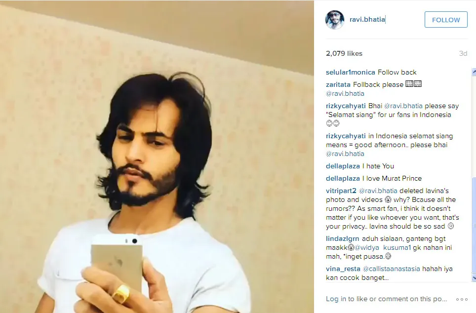 Kecurigaan fans pada Ravi Bhatia ditunjukkan dalam komentarnya yang tak mendapat respon @instagram.com/ravi.bhatia