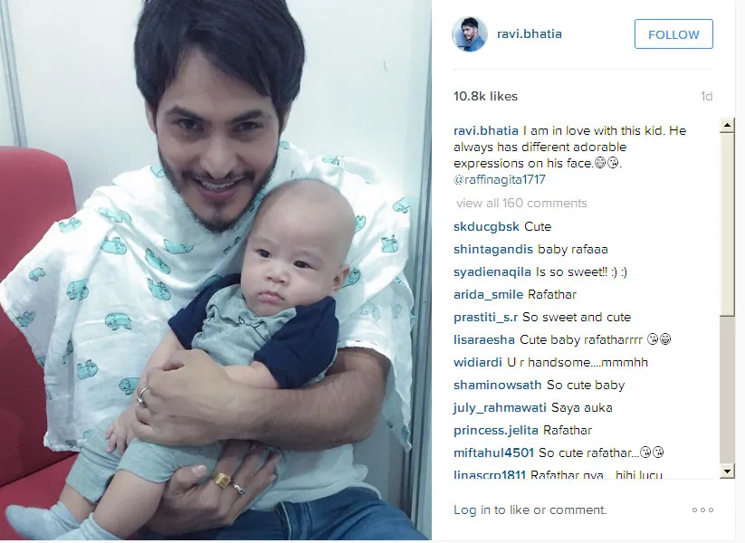 Begini wajah Rafathar saat digendong Ravi, serius banget! © Instagram.com/ravi.bhatia