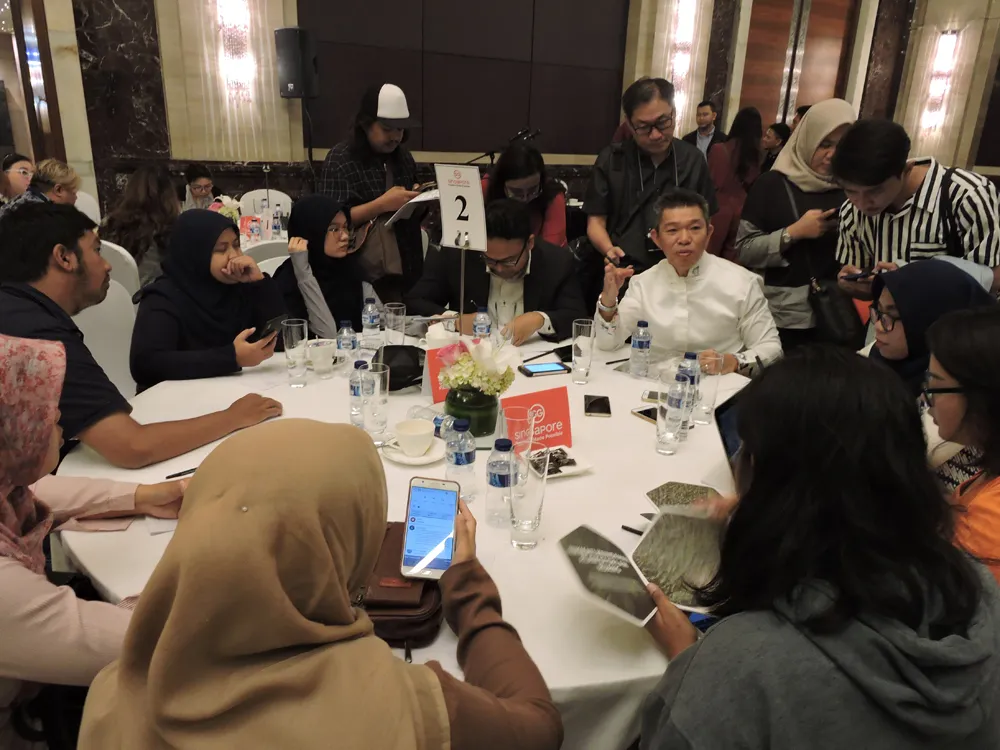 Raymond Lim,Area Director STB untuk Indonesia berbagi capaian pariwisata Singapura dan kontribusi wisatawan Indonesia terhadap devisa pariwisata Singapura dalam acara Year-In-Review Media & Trade Gathering di Grand Ballroom Hotel Indonesia Kempinski, Jakarta, pada Kamis, 14 Februari 2019.