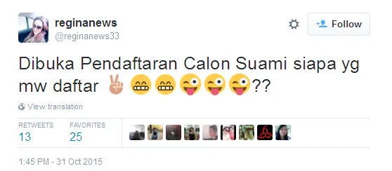Regina buka pendaftaran calon suami. ©twitter/reginanews33