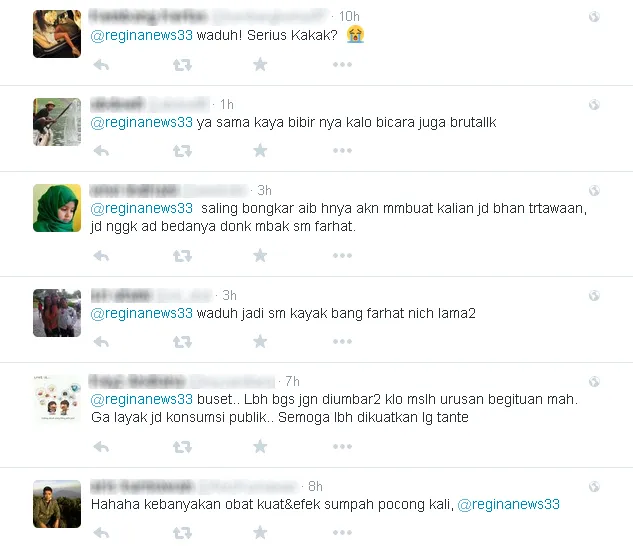 Komentar netizen mengenai tweet Regina © Twitter/@reginanews33