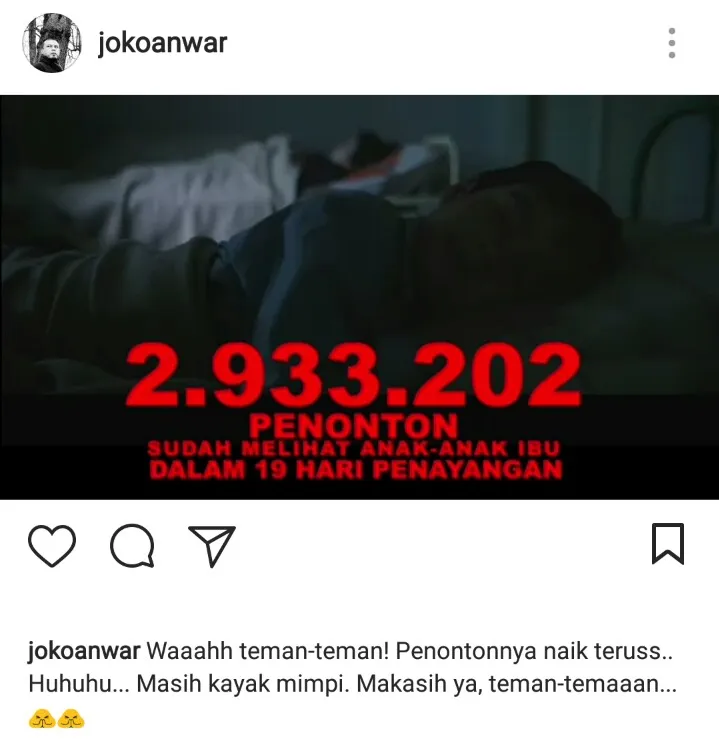Reboot 'PENGABDI SETAN', jadi film horor paling laris sepanjang sejarah perfilman Indonesia © instagram.com/jokoanwar
