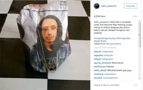 Hidup Rekti THe SIGIT terasa lengkap setelah menjadi bungkus Nasi Padang © Instagram.com