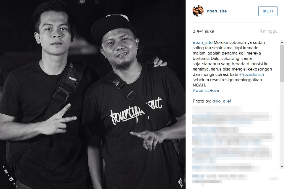 Akun Instagram NOAH unggah foto Reza bersama additional drummer barunya. / instagram.com/noah_site