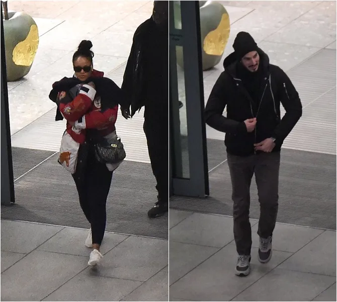 Rihanna dan Hassan tertangkap kamera bersama di bandara di London. Credit: Istimewa