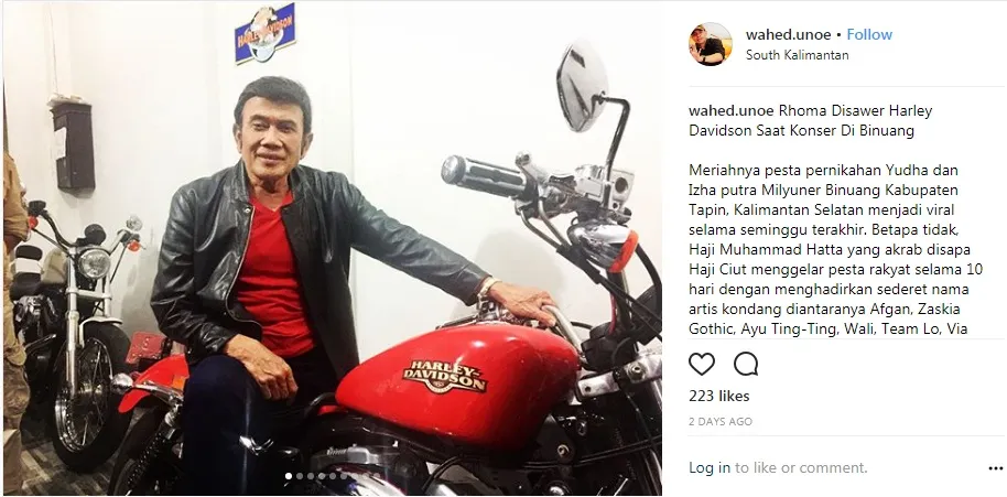 Rhoma Irama sempat disawer motor Harley Davidson. cr: instagram.com/wahed.unoe