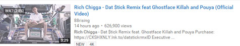 Viewers video 'Rich Chigga - Dat $tick Remix feat Ghostface Killah and Pouya' terus bertambah © Youtube