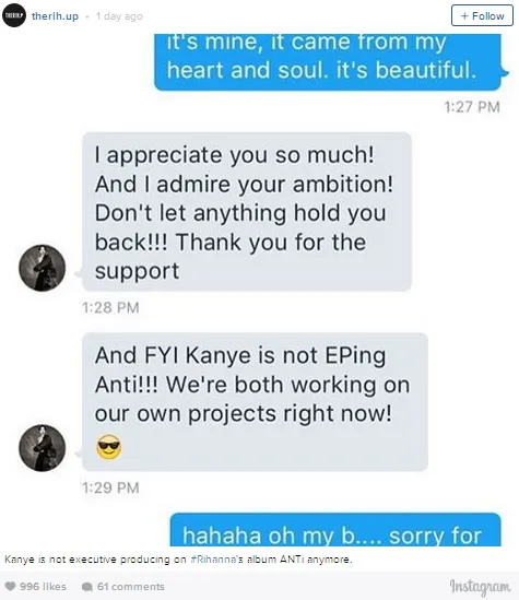 Kanye tak lagi jadi produser album Rihanna ©aceshowbiz